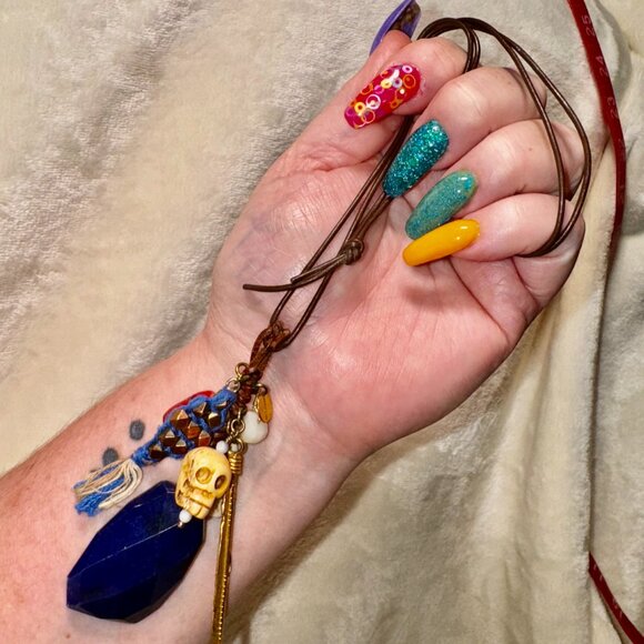 🌀 Chan Luu Skull Series Charm Necklace | 31" Leather | Festival Boho Vibes 💀🪶 - Picture 6 of 9